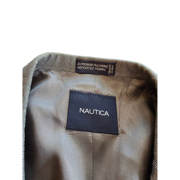 Nautica Mens Wool Blazer 44R Gray Herringbone Pattern - Picture 3 of 13